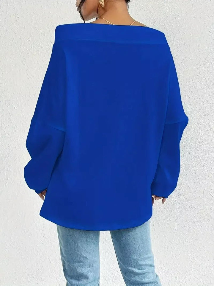 Off - Shoulder Drawstring Sweatshirt - Trendy Tops/Sweatshirts & Hoodies in Royal Blue for Women | The802Gypsy