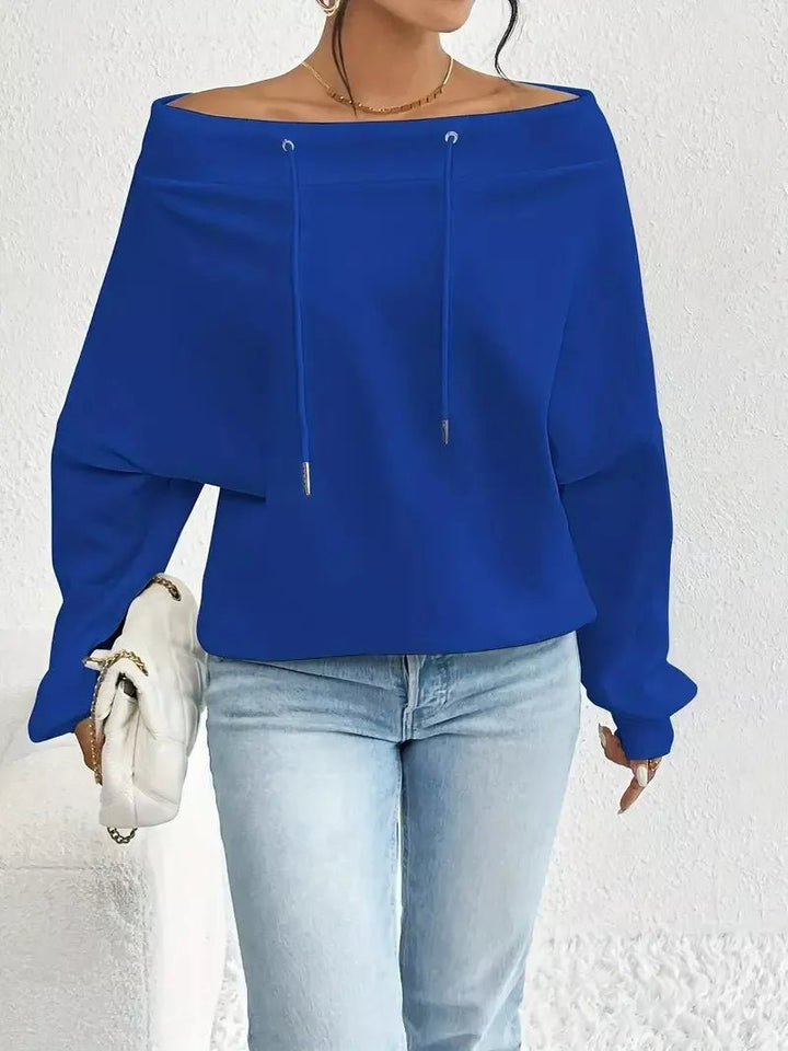 Off - Shoulder Drawstring Sweatshirt - Trendy Tops/Sweatshirts & Hoodies in Royal Blue for Women | The802Gypsy