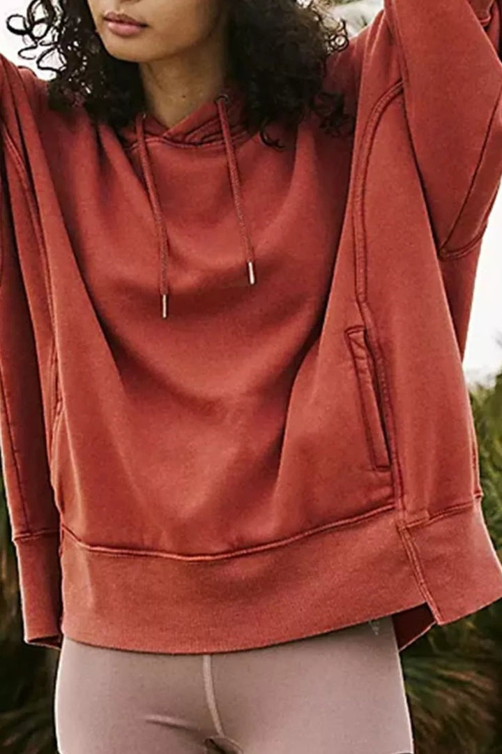 Drawstring Dropped Shoulder Hoodie - Trendy Tops/Sweatshirts & Hoodies in Rust for Women | The802Gypsy