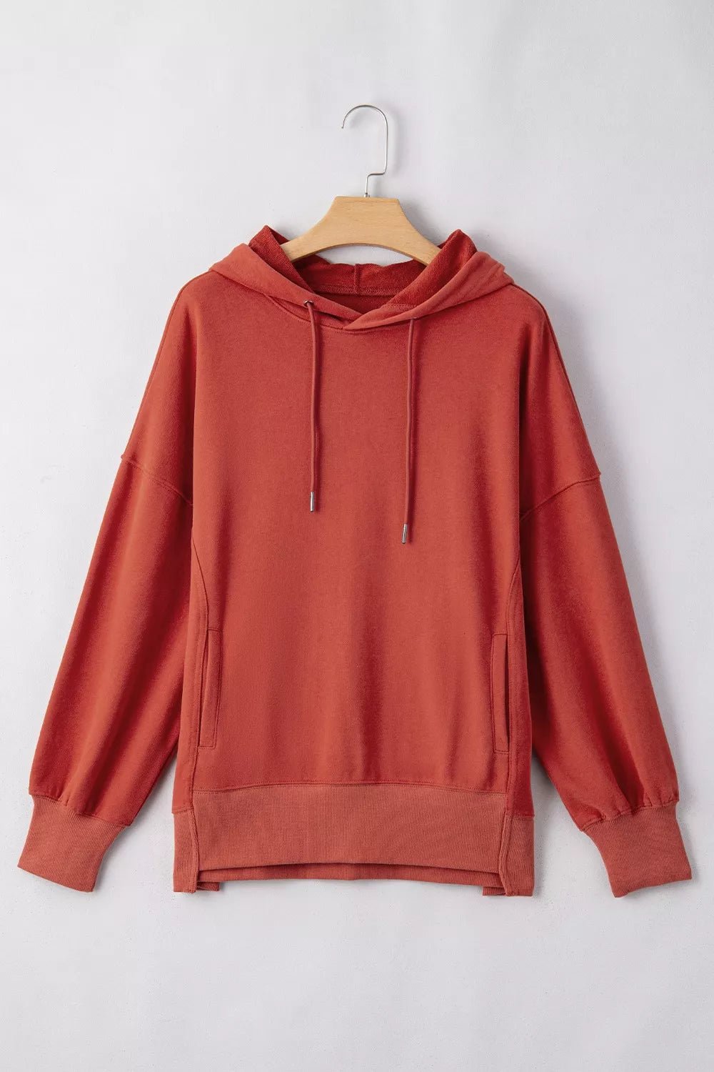 Drawstring Dropped Shoulder Hoodie - Trendy Tops/Sweatshirts & Hoodies in Rust for Women | The802Gypsy
