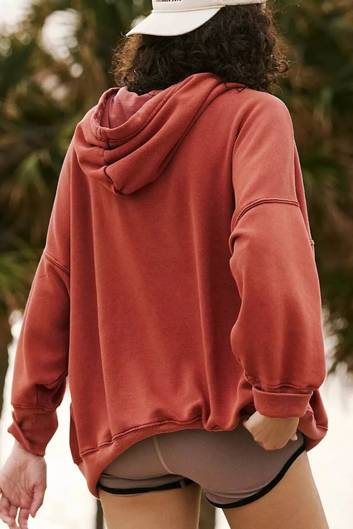 Drawstring Dropped Shoulder Hoodie - Trendy Tops/Sweatshirts & Hoodies in Rust for Women | The802Gypsy