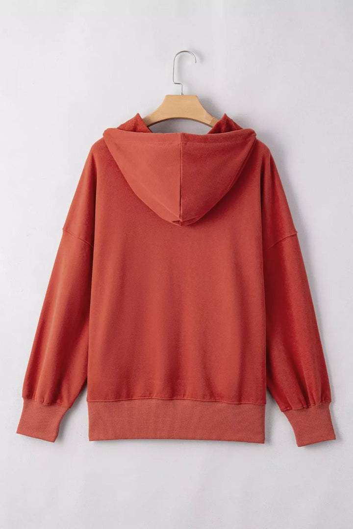 Drawstring Dropped Shoulder Hoodie - Trendy Tops/Sweatshirts & Hoodies in Rust for Women | The802Gypsy