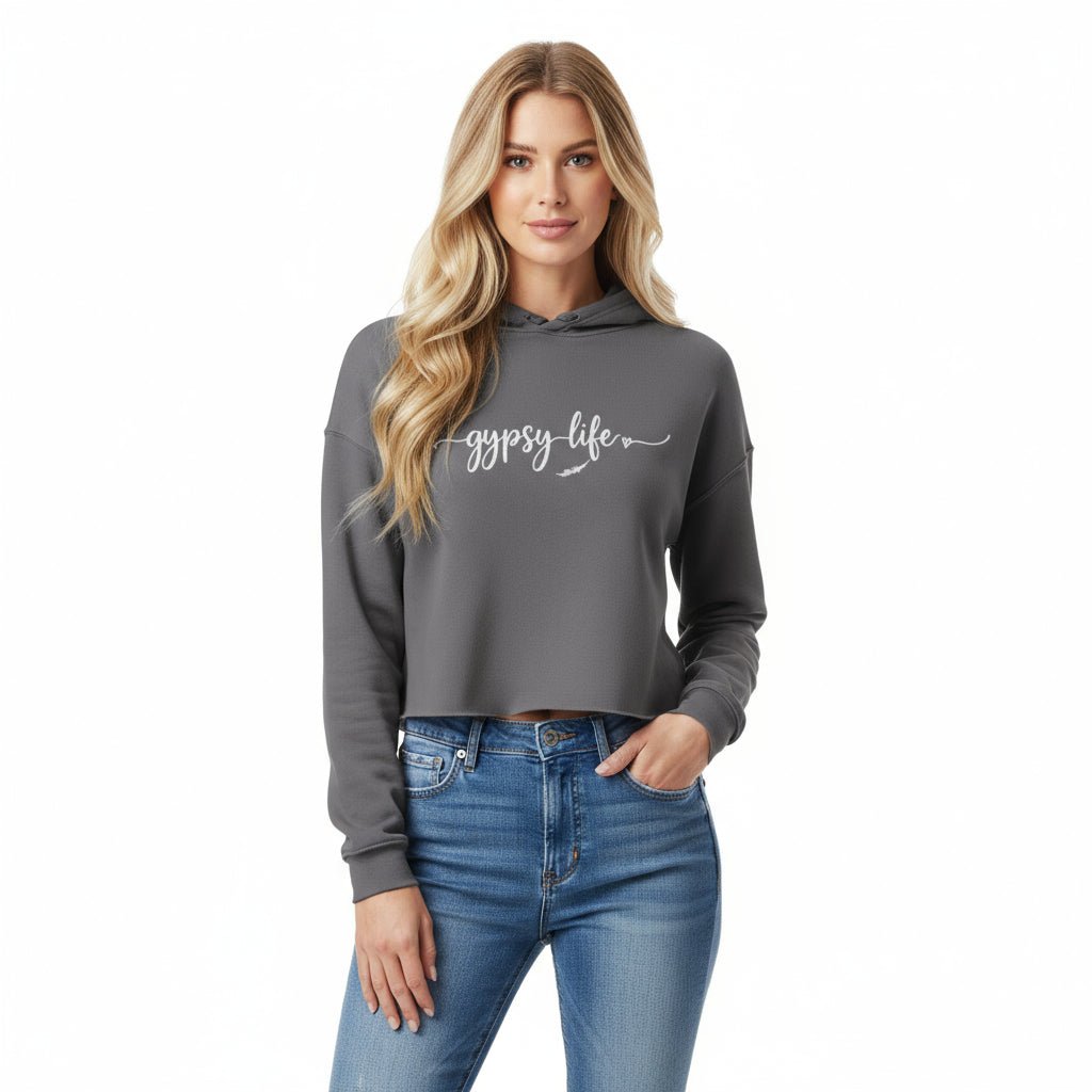 Gypsy Life Cropped Hoodie - Trendy Tops/Sweatshirts & Hoodies in Storm for Women | The802Gypsy