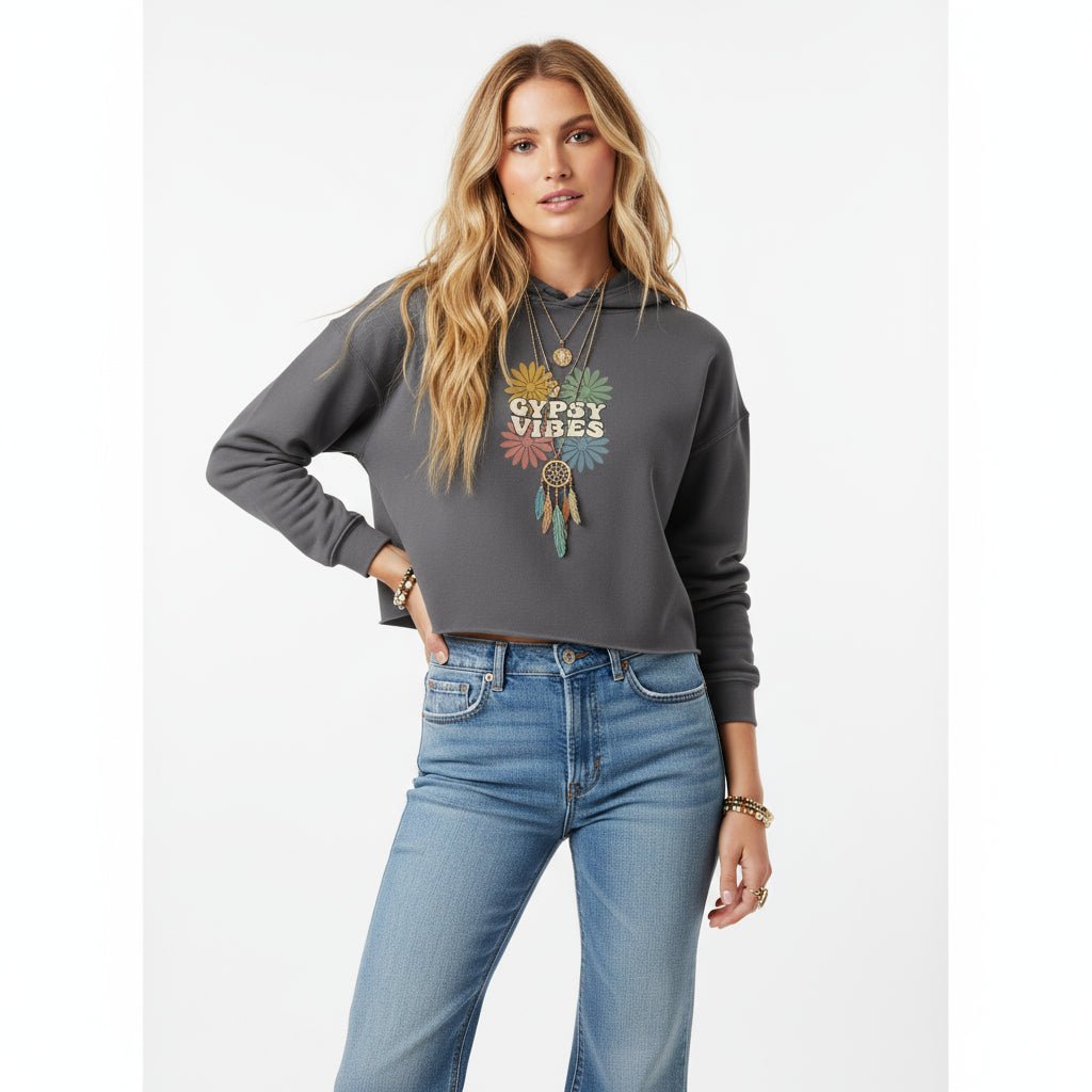 Gypsy Vibes Cropped Hoodie - Trendy Tops/Sweatshirts & Hoodies in Storm for Women | The802Gypsy