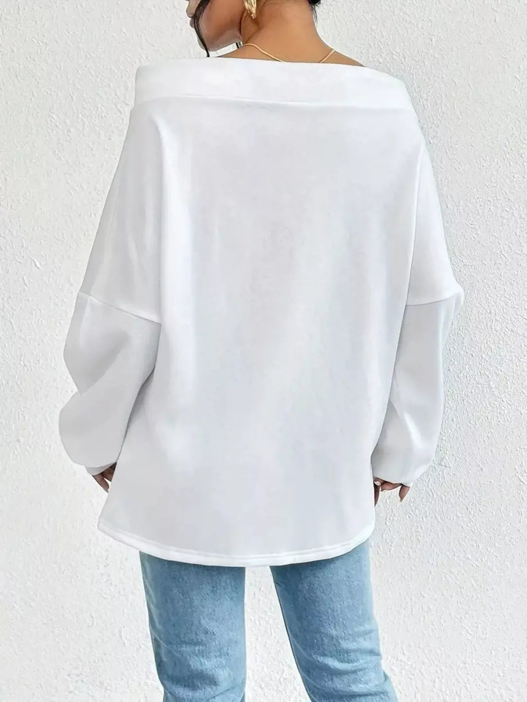 Off - Shoulder Drawstring Sweatshirt - Trendy Tops/Sweatshirts & Hoodies in White for Women | The802Gypsy