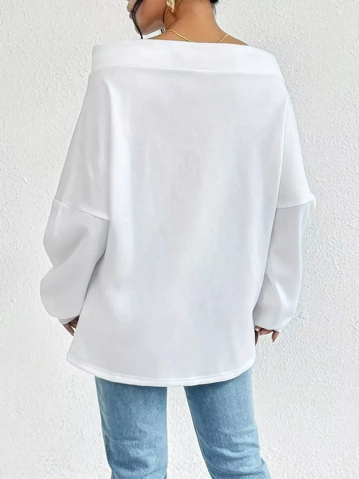 Off - Shoulder Drawstring Sweatshirt - Trendy Tops/Sweatshirts & Hoodies in White for Women | The802Gypsy