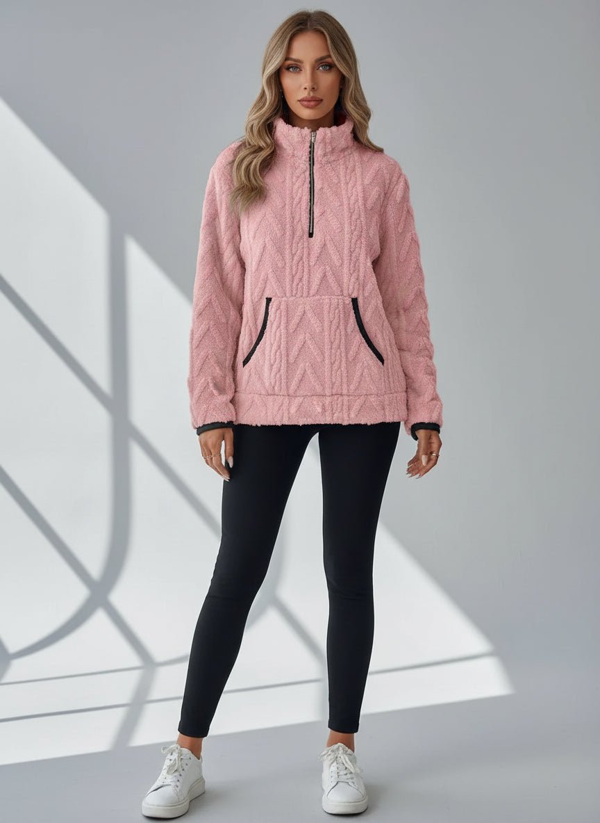 Cozy Fleece Half - Zip Pullover - Trendy Tops/Sweatshirts & Hoodies in White for Women | The802Gypsy