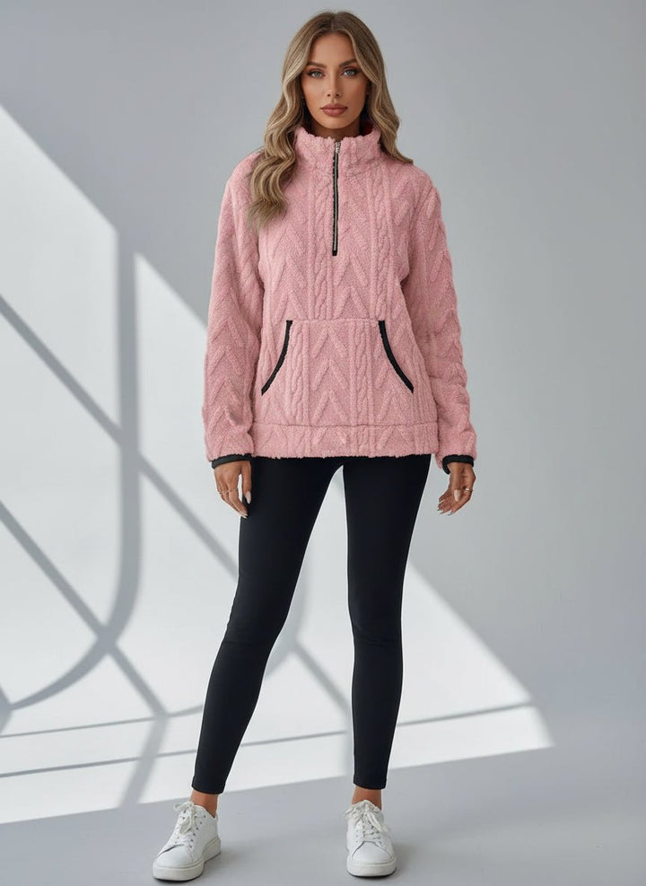 Cozy Fleece Half - Zip Pullover - Trendy Tops/Sweatshirts & Hoodies in White for Women | The802Gypsy