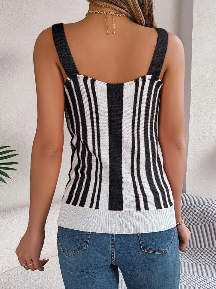 Openwork Striped V - Neck Tank - Trendy Tops/Tank Tops in Black for Women | The802Gypsy