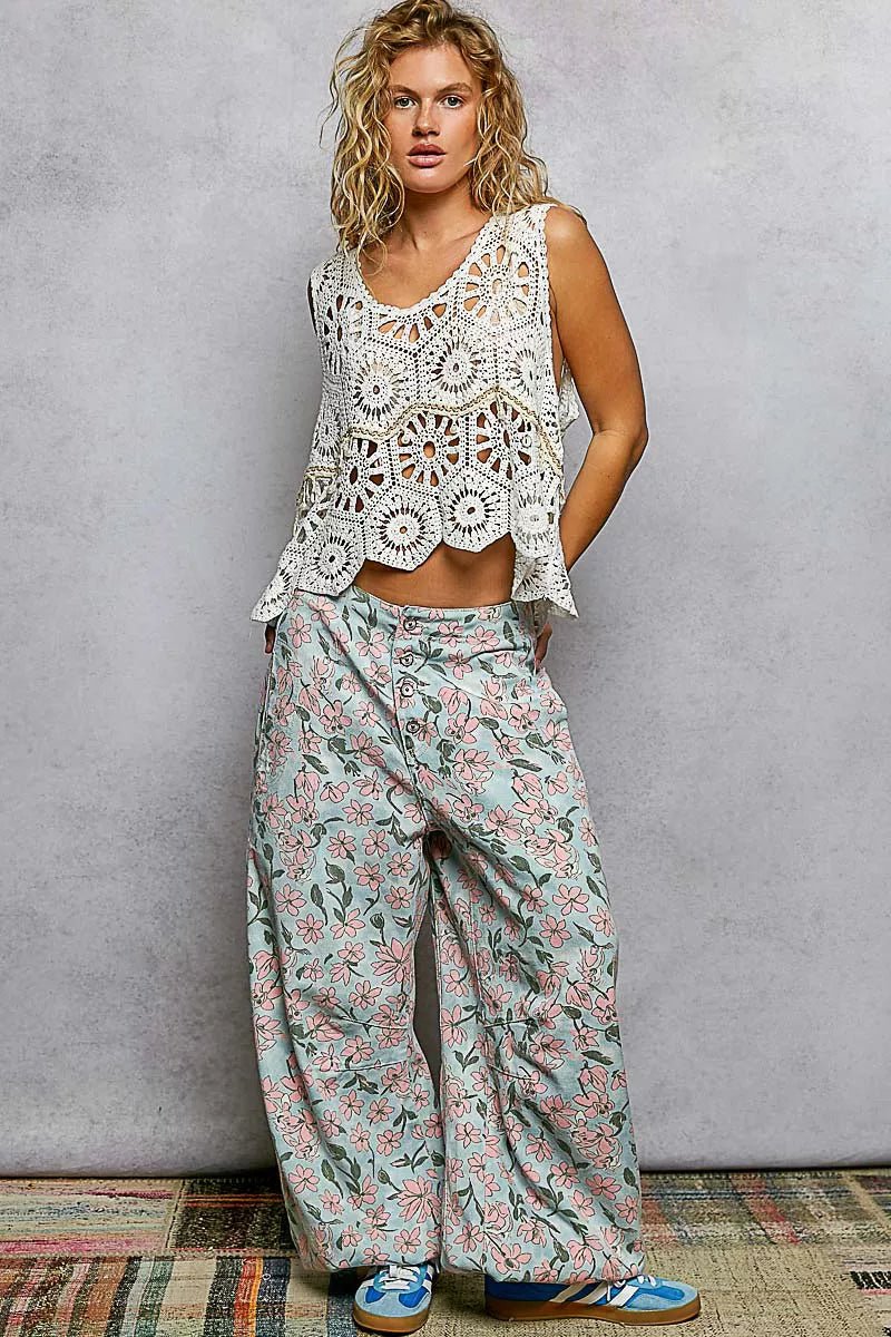 POL Boho Floral Crochet Sweater Vest with Scalloped Edge - Trendy Tops/Tank Tops in OFF WHITE for Women | The802Gypsy