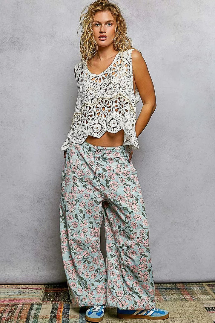 POL Boho Floral Crochet Sweater Vest with Scalloped Edge - Trendy Tops/Tank Tops in OFF WHITE for Women | The802Gypsy