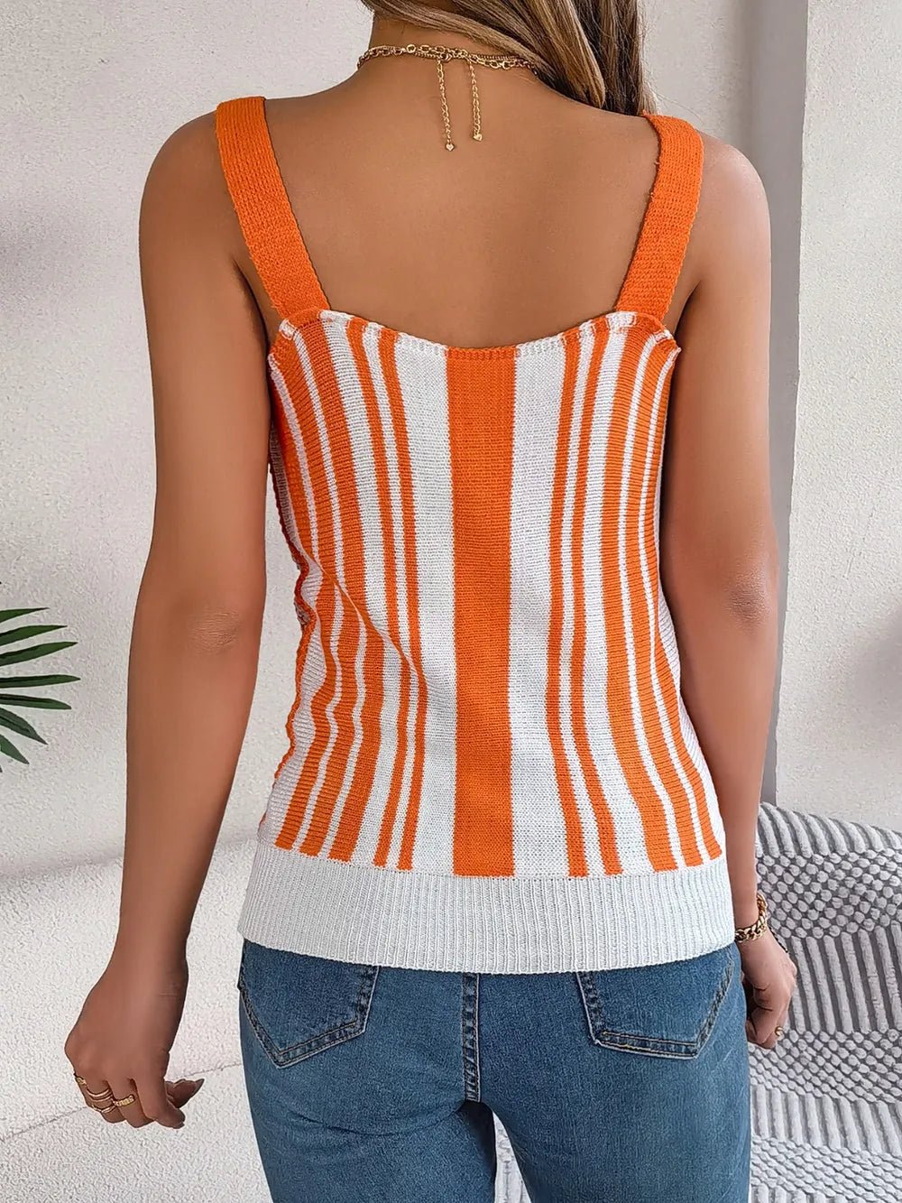 Openwork Striped V - Neck Tank - Trendy Tops/Tank Tops in Orange for Women | The802Gypsy