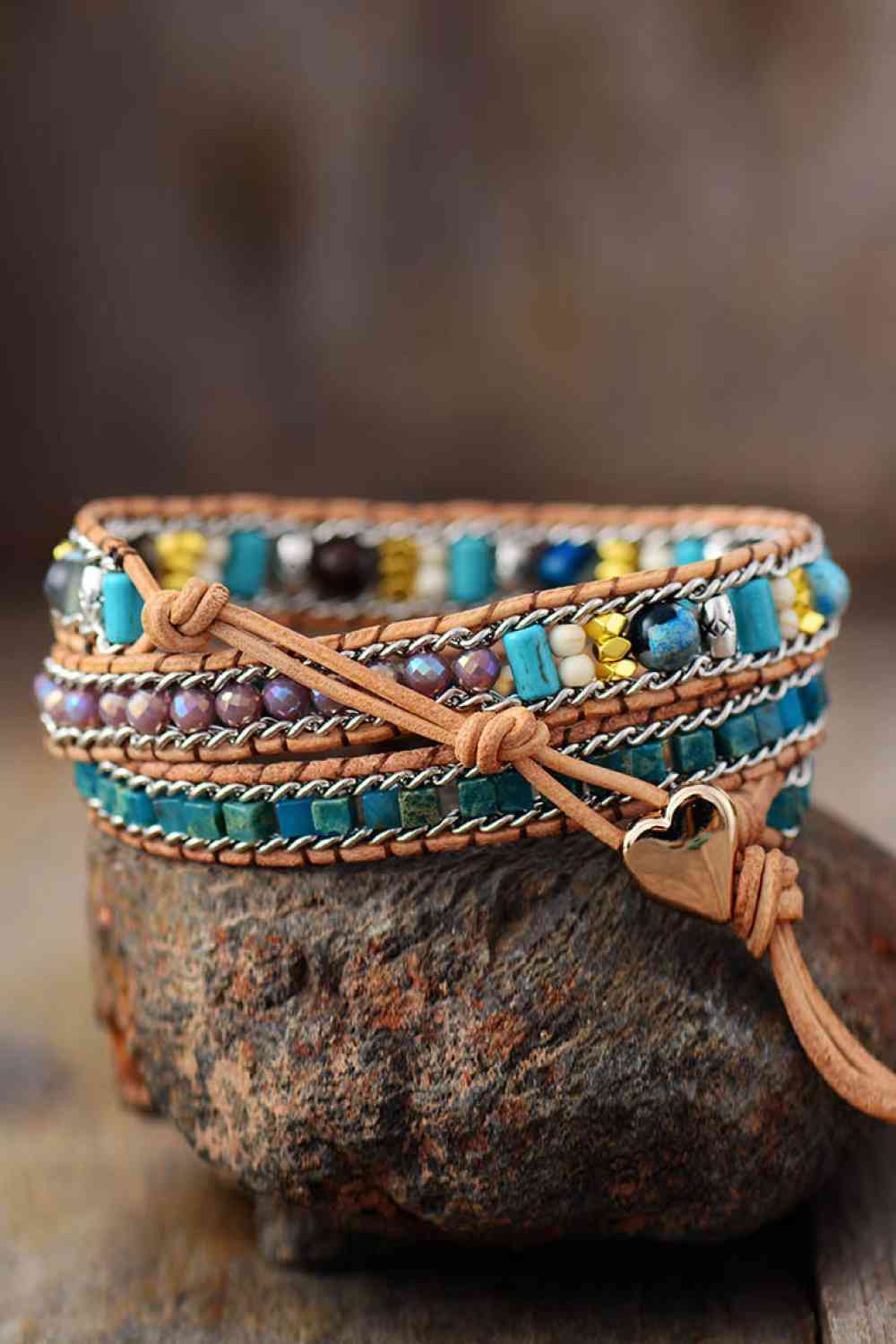 Trendsi Accessories Turquoise / One Size Gypsy Heart Layered Bracelet