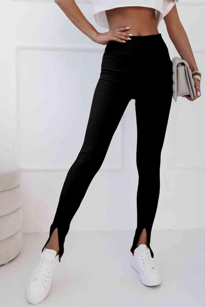 Trendsi Activewear GYPSY-High Waist Ribbed Slit Leggings