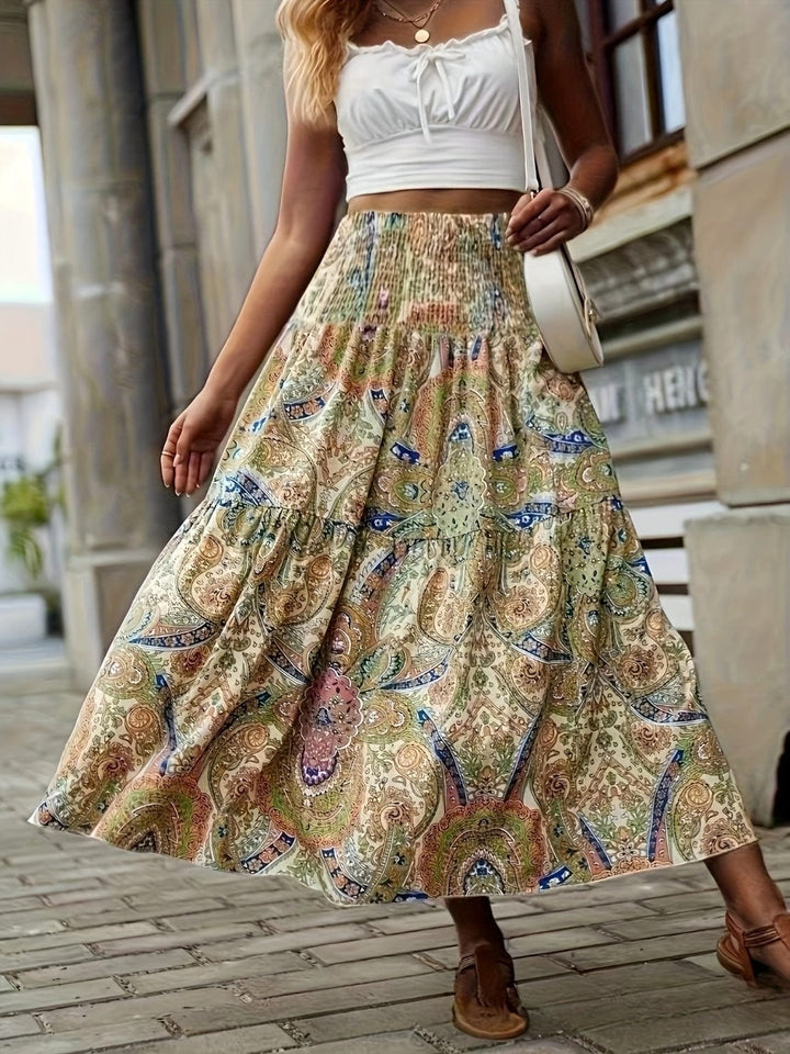 Trendsi Bottoms/skirts GYPSY-Boho Style Printed High Waist Skirt