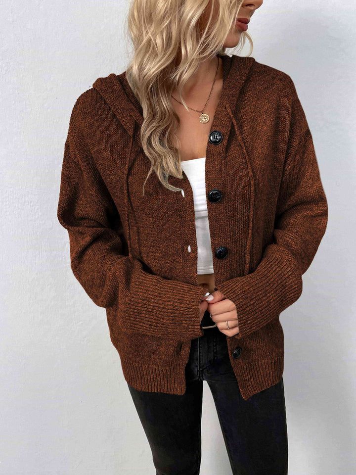 Trendsi cardighan Chestnut / S Gypsy Ashley Button-Down Long Sleeve Hooded Sweater
