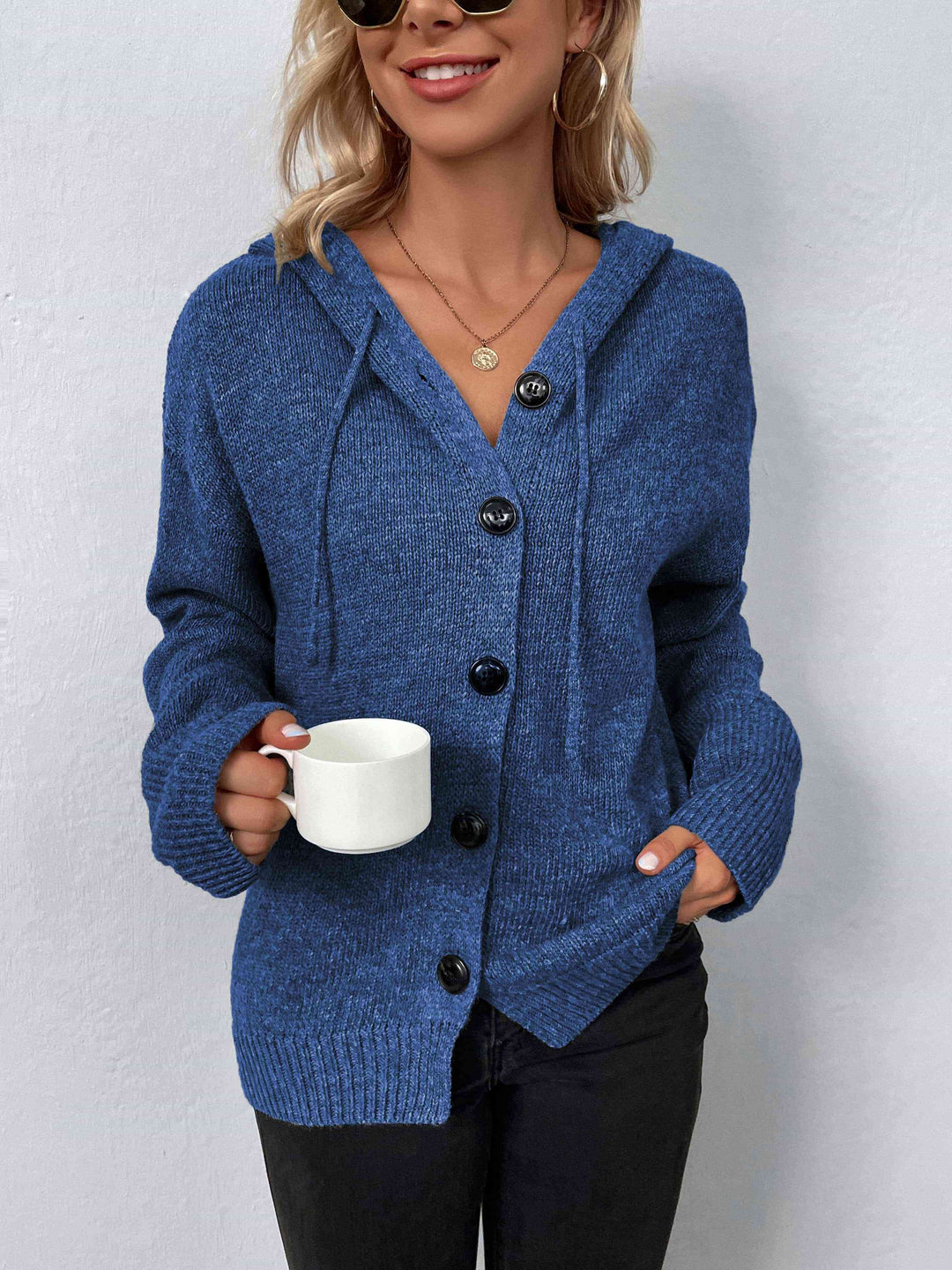 Trendsi cardighan Dusty  Blue / S Gypsy Ashley Button-Down Long Sleeve Hooded Sweater