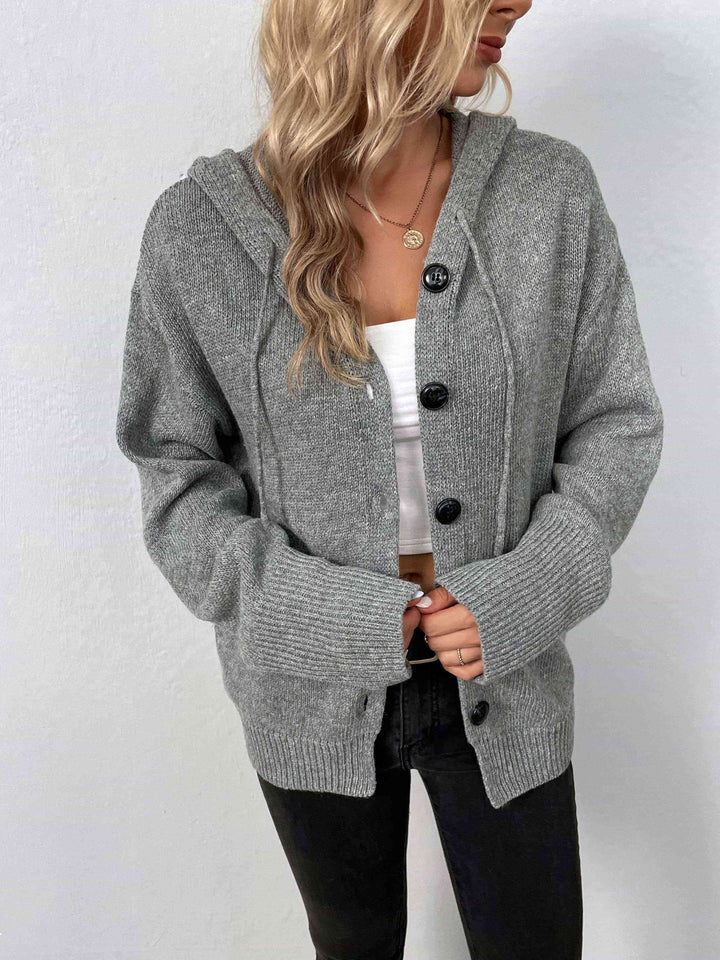 Trendsi cardighan Heather Gray / S Gypsy Ashley Button-Down Long Sleeve Hooded Sweater