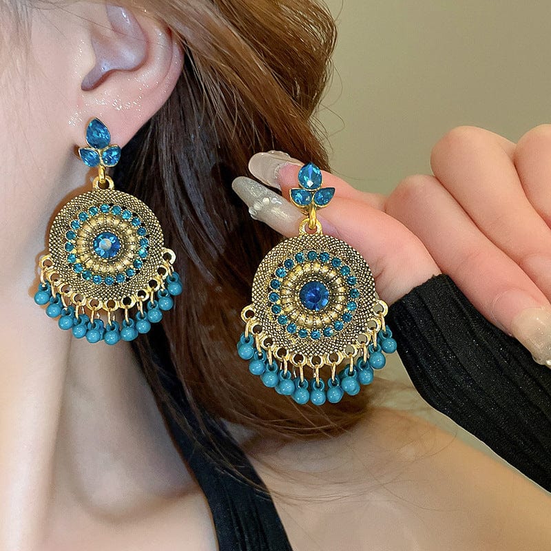 Trendsi Cerulean / One Size Rhinestone Alloy Bead Dangle Earrings