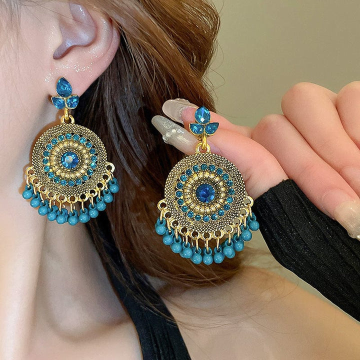 Trendsi Cerulean / One Size Rhinestone Alloy Bead Dangle Earrings