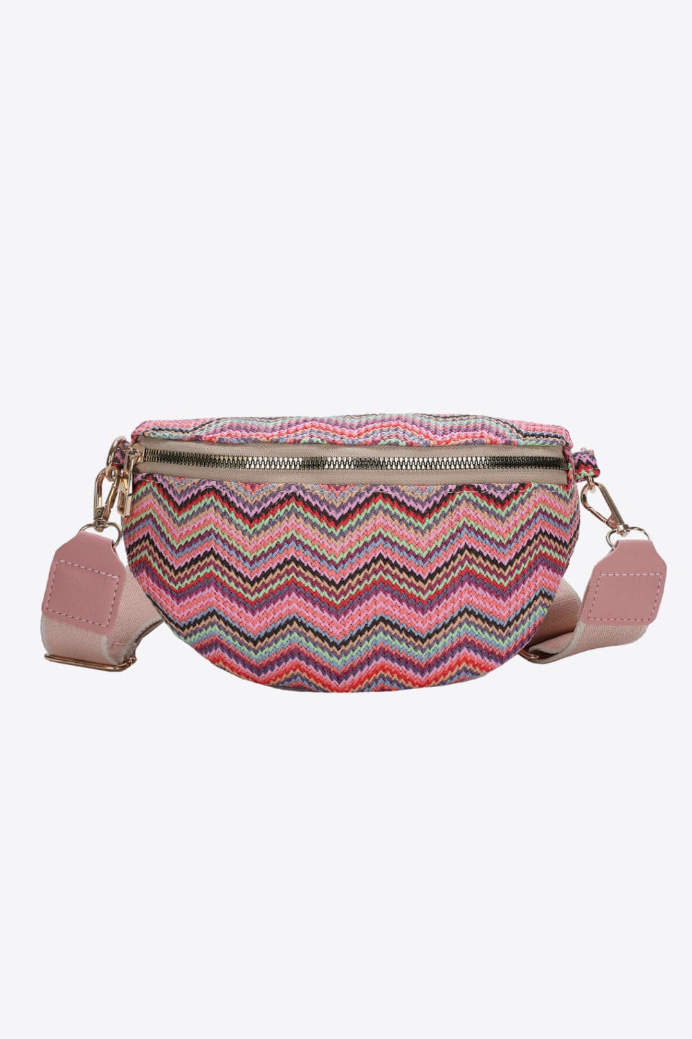Trendsi Coral / One Size Adored Chevron Straw Sling Bag