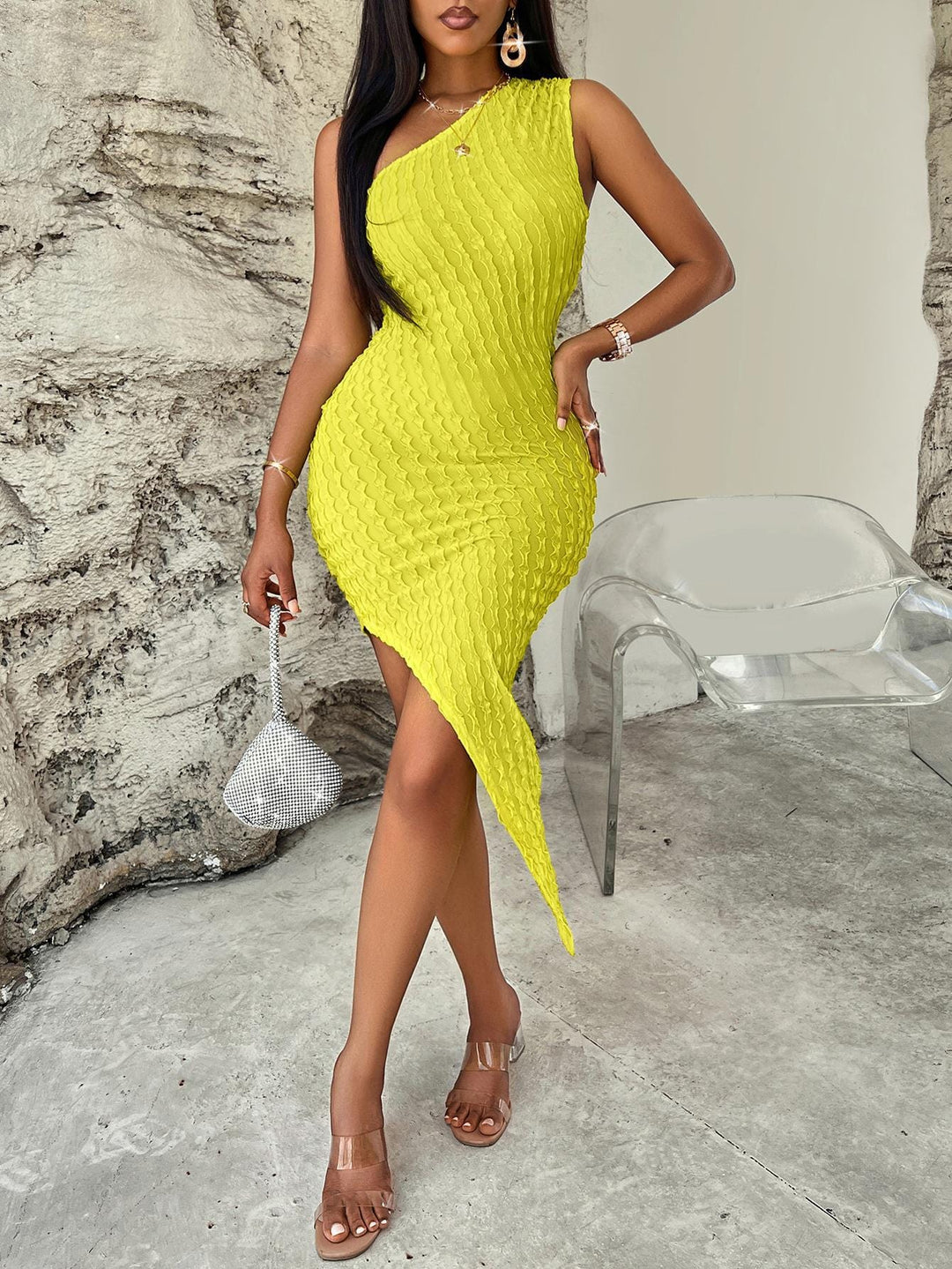 Trendsi dress Canary Yellow / S Gypsy Eva Sleeveless One Shoulder Dress