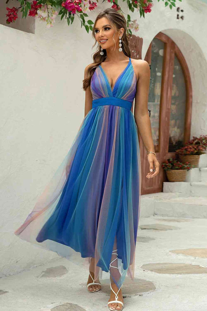 Trendsi dress Cobalt Blue / XS Gypsy Freed Crisscross Backless Mesh Dress