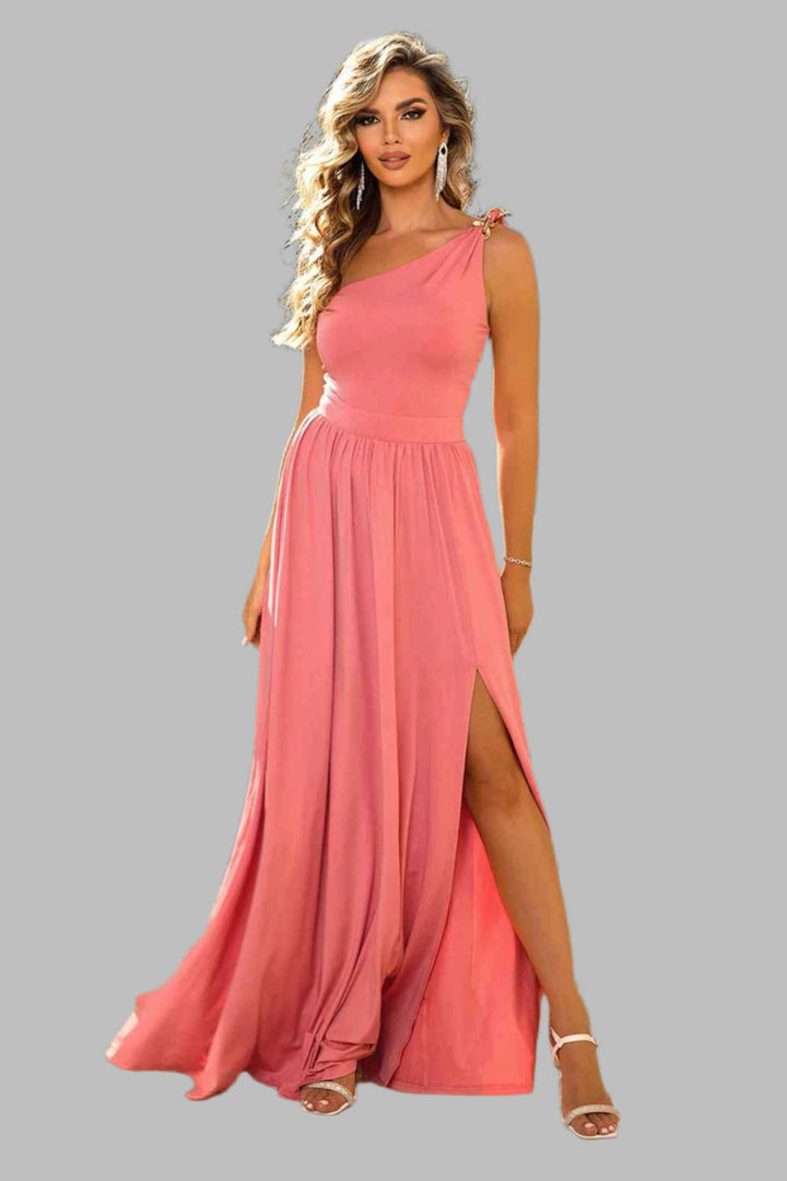 Trendsi dress Coral / XS Gypsy Cly One-Shoulder Split Maxi Dress