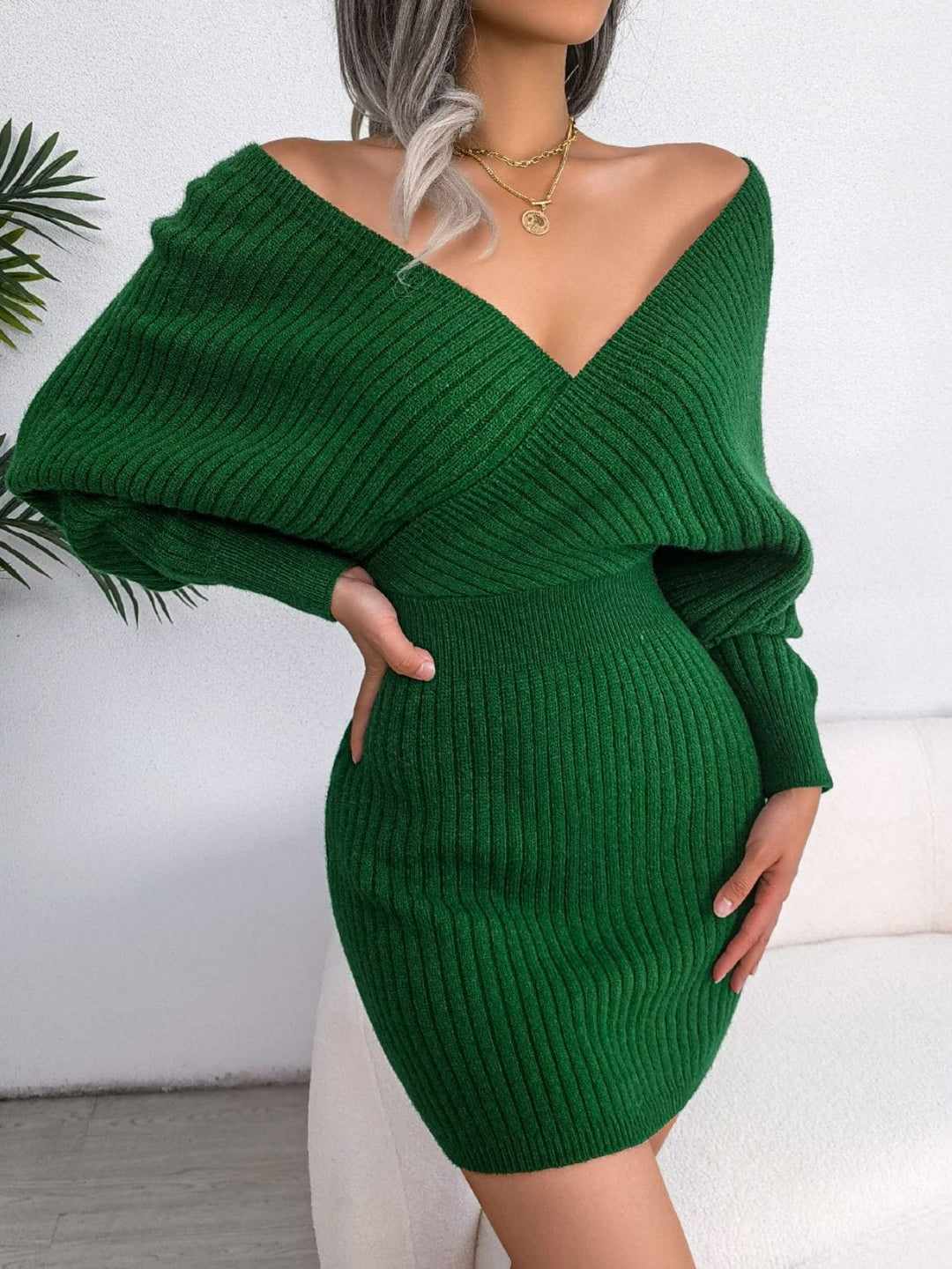 Trendsi dress Green / S Gypsy Zeek Rib-Knit Sweater Dress