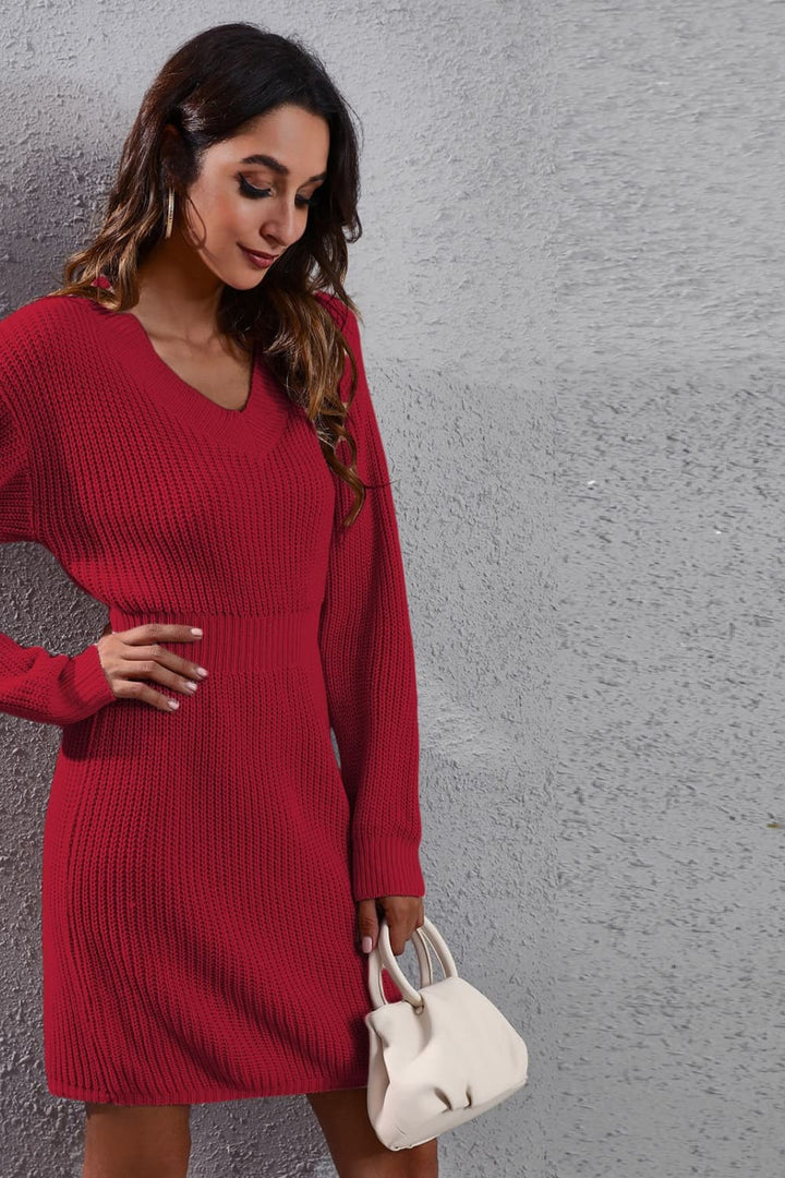 Trendsi dress Gypsy Veronica Long Sleeve Rib-Knit Sweater Dress