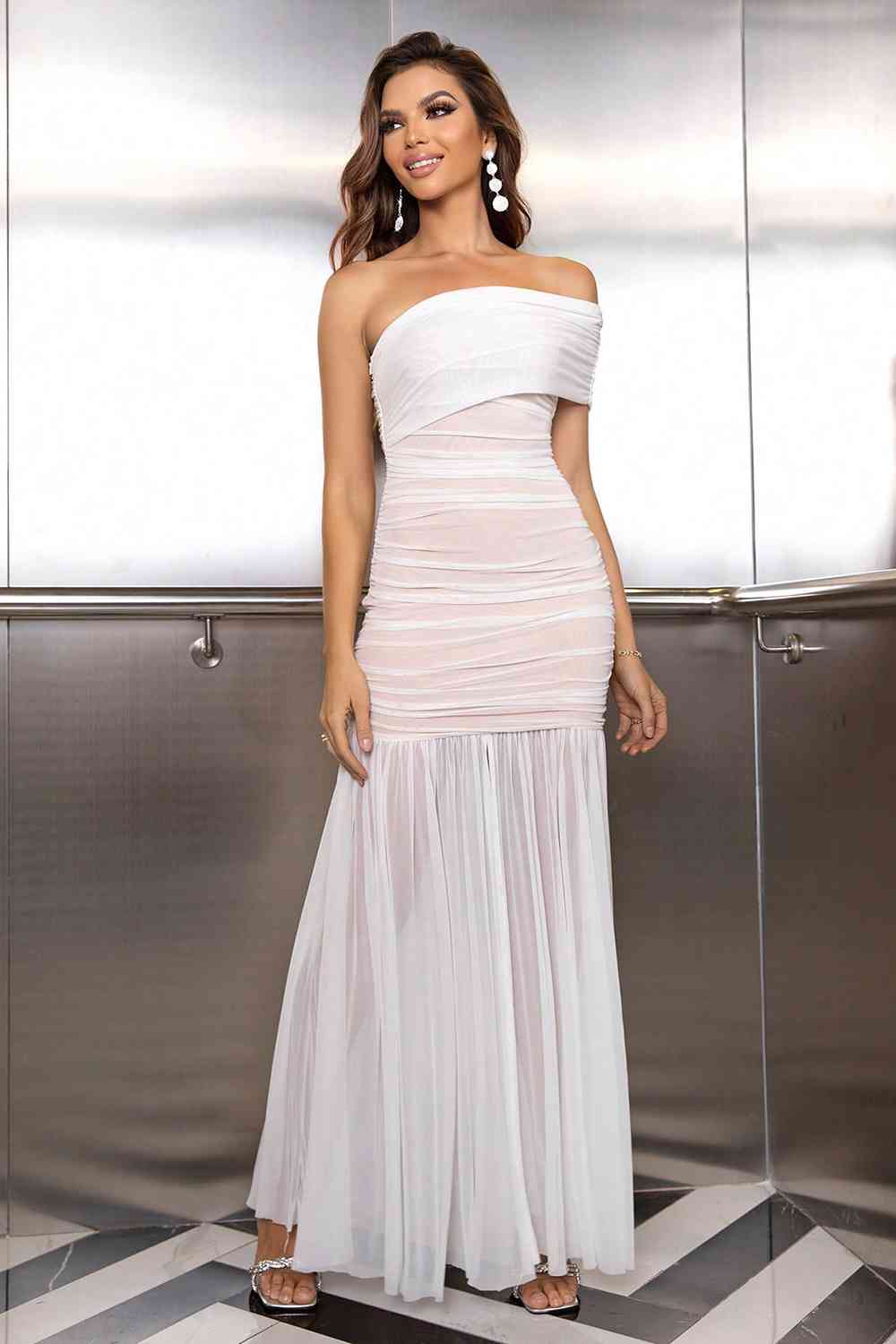 Trendsi dress White / XS Gypsy Kelley One-Shoulder Ruched Maxi Dress