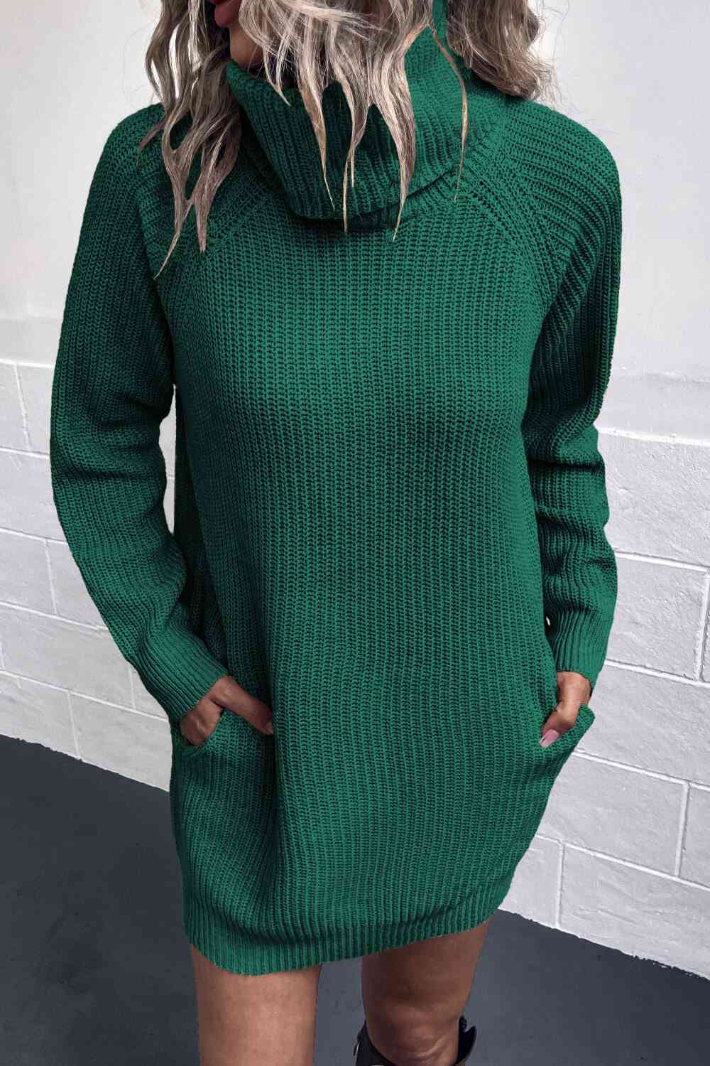 Trendsi Dresses Black Forest / S Gypsy Obra Turtleneck Sweater Dress with Pockets