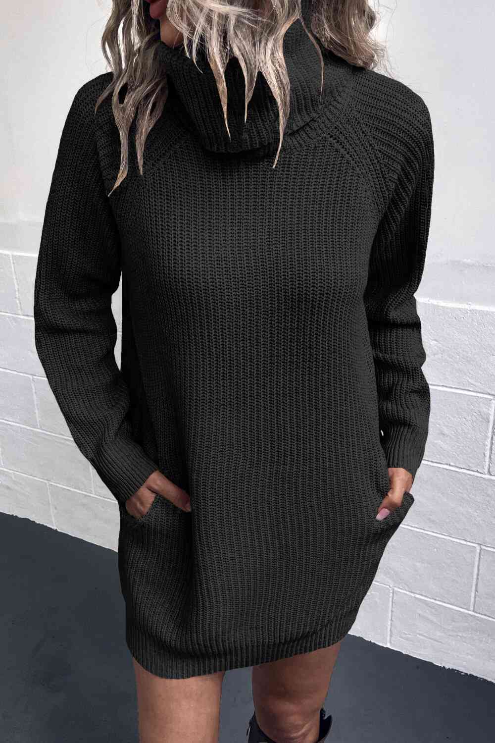 Trendsi Dresses Black / S Gypsy Obra Turtleneck Sweater Dress with Pockets