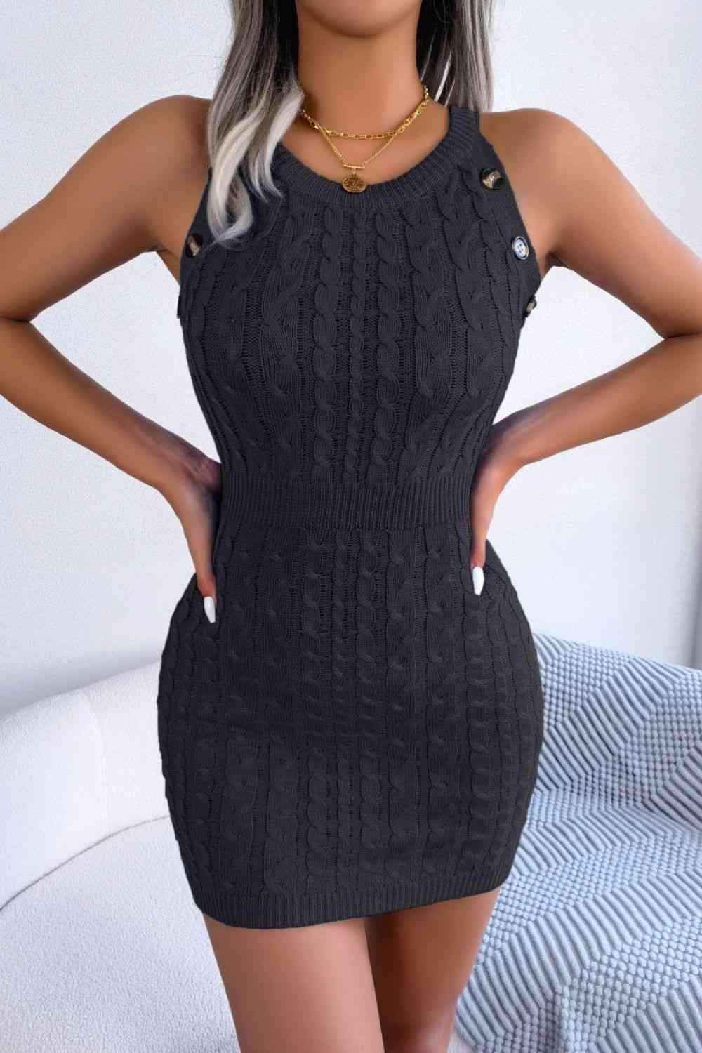 Trendsi Dresses Black / S Gypsy Veeze Sleeveless Cable-Knit Dress