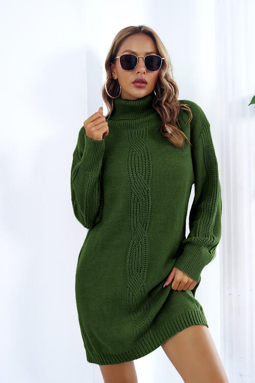 Trendsi Dresses Green / S Gypsy Hynde Turtleneck Long Sleeve Sweater Dress