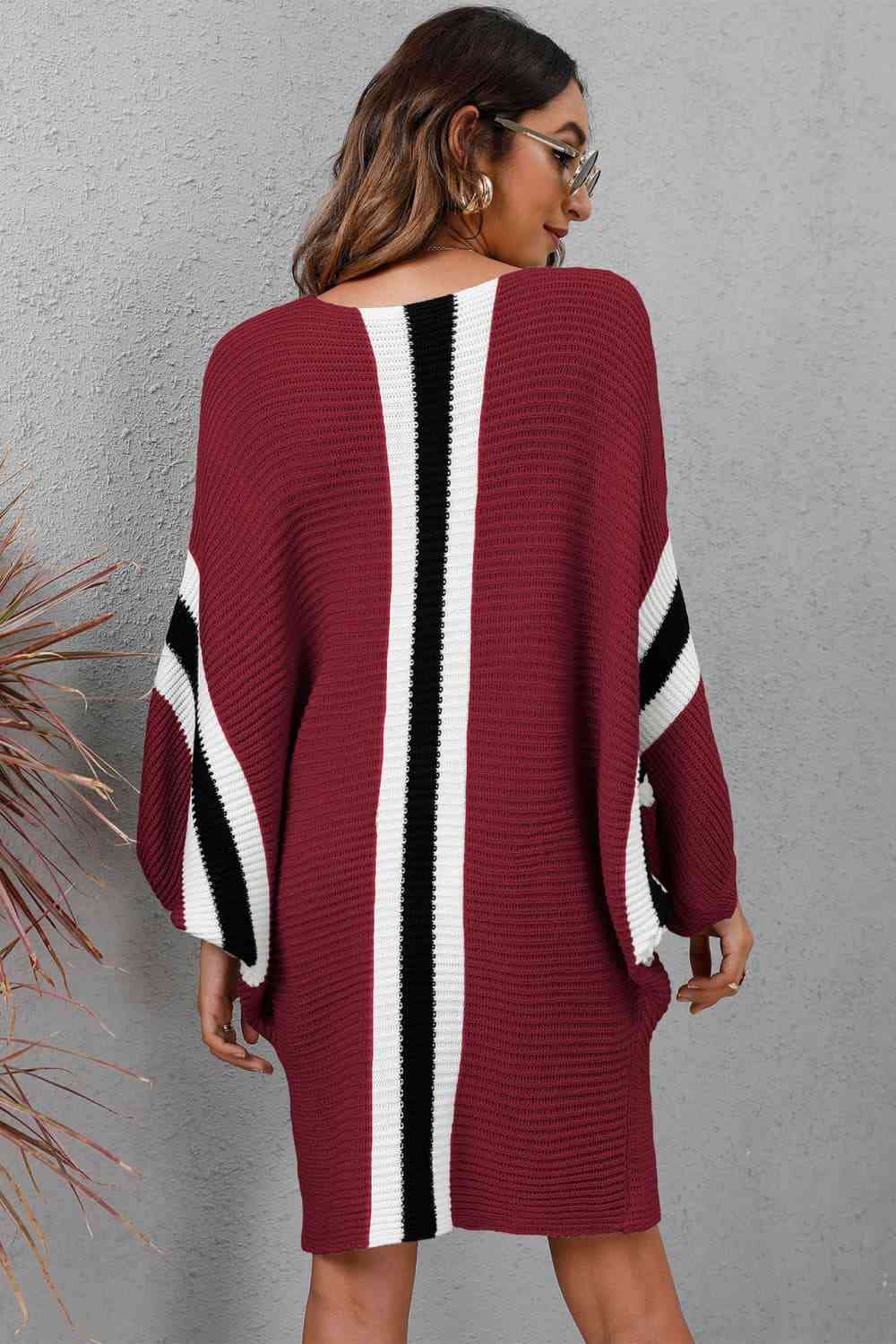 Trendsi Dresses Gypsy Oven Ribbed Round Neck Sweater Dress