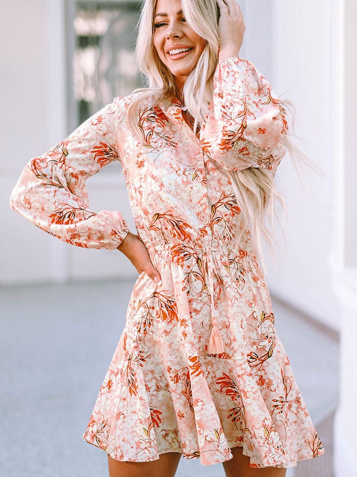 Trendsi Dresses Peach / S Gypsy- Button-Up Long Sleeve Dress