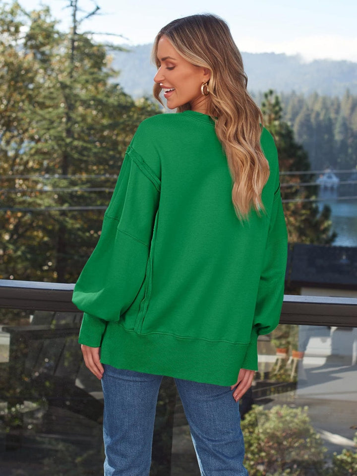 Trendsi GYPSY-Slit Round Neck Long Sleeve Sweatshirt