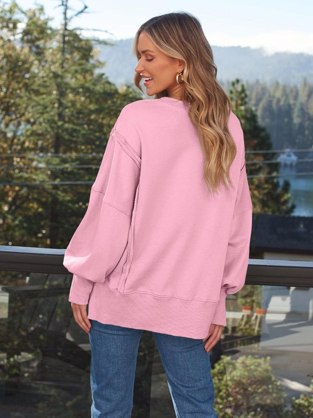 Trendsi GYPSY-Slit Round Neck Long Sleeve Sweatshirt