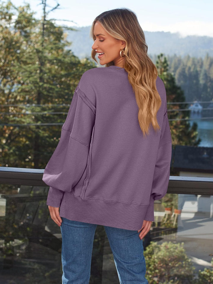 Trendsi GYPSY-Slit Round Neck Long Sleeve Sweatshirt