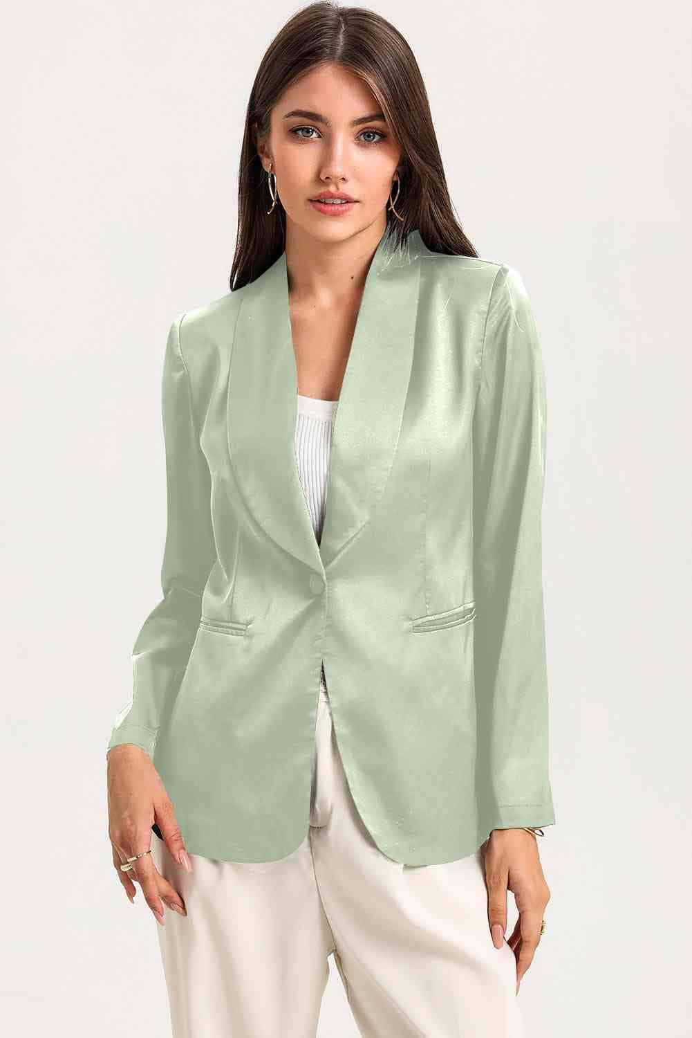 Trendsi Jacket Gum Leaf / S Gypsy Long Sleeve Shawl Collar Blazer