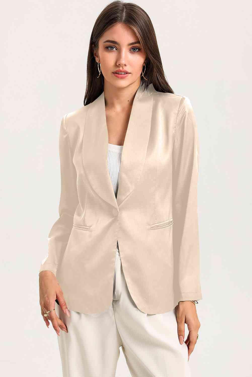 Trendsi Jacket Sand / S Gypsy Long Sleeve Shawl Collar Blazer