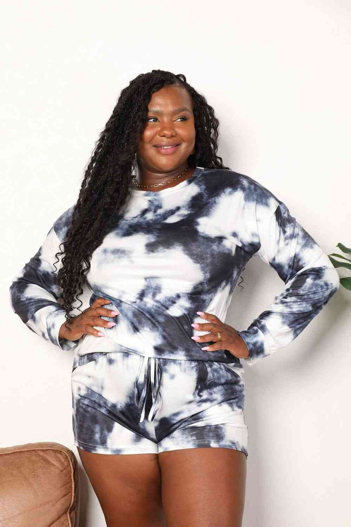 Trendsi Loungewear Charcoal / S Gypsy Shore Tie-Dye Round Neck Top and Shorts Lounge Set
