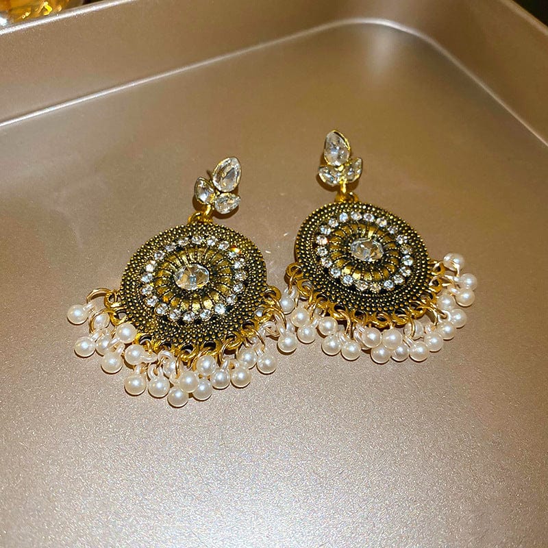 Trendsi Rhinestone Alloy Bead Dangle Earrings