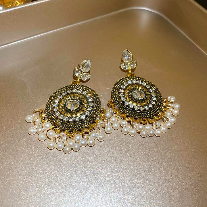 Trendsi Rhinestone Alloy Bead Dangle Earrings