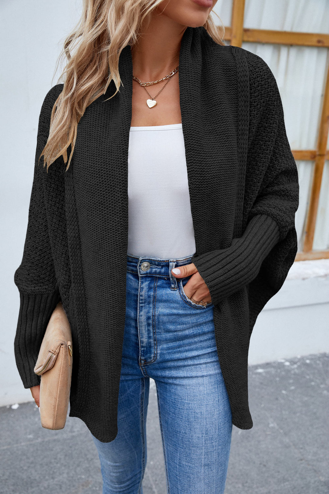 Trendsi sweater Black / S Gypsy Ally Open Front Long Sleeve Cardigan