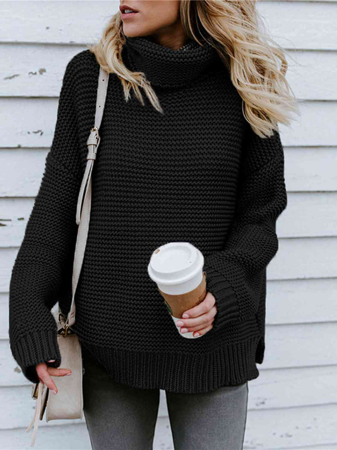 Trendsi sweater Black / S Gypsy Claudia Turtleneck Dropped Shoulder Sweater