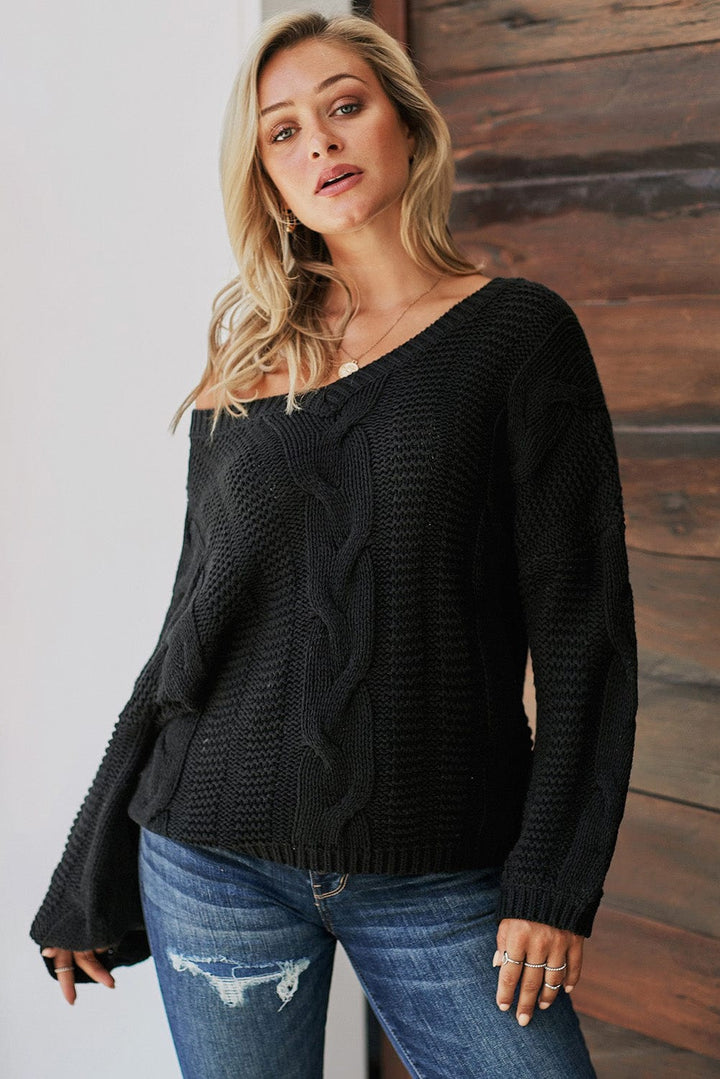 Trendsi sweater Black / S Gypsy Karma Cable Knit V-Neck Sweater