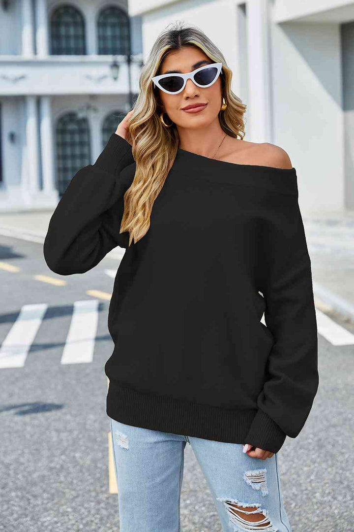 Trendsi sweater Black / S Gypsy Long Sleeve Ribbed Trim Sweater