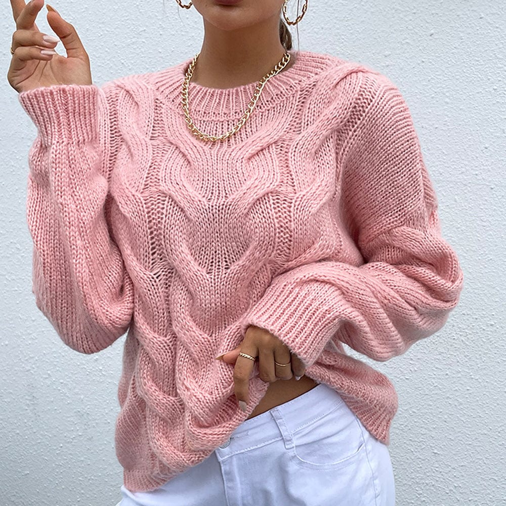 Trendsi sweater Blush Pink / S Gypsy Tilla Season Cable-Knit Round Neck Sweater